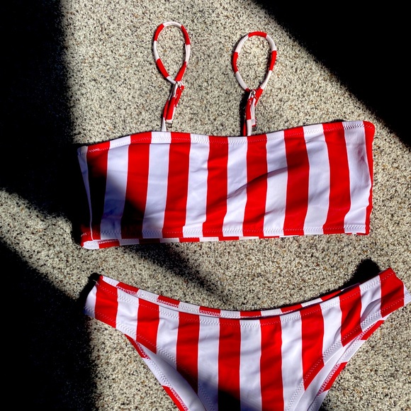 Shein Red and White Striped Adjustable Bikini - Picture 3 of 3